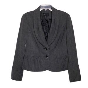 Tribal - Black & White Ruched Peplum Button Front Blazer w/ Pockets - Size 8